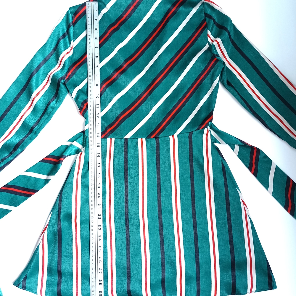 Zara Green and Red Striped Long Sleeve Dress - Picture 3 of 7